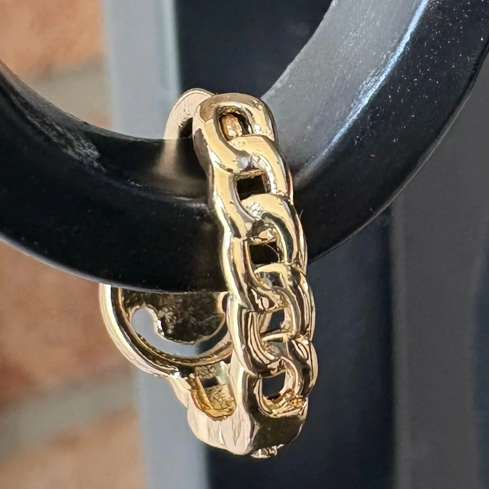 NWOT Smiley Face Emoji Gold Huggie Earrings with Twisted Link Hoop Design